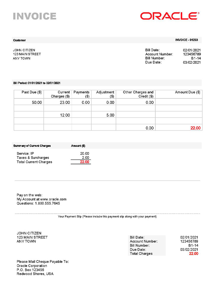 USA Oracle invoice PSD template